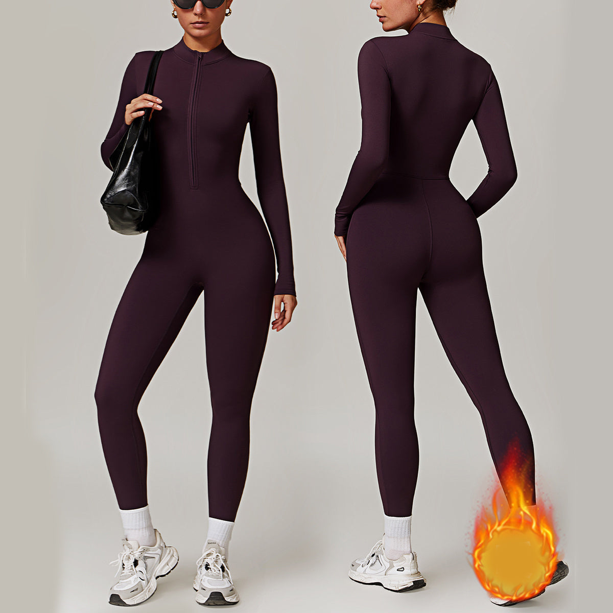 Warm Zipper Long-sleeved Jumpsuit Yoga Fitness